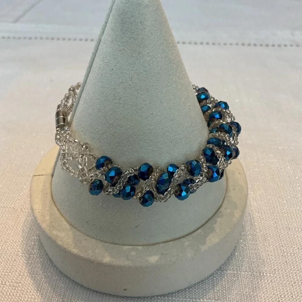 Sapphire Blue Iridescent Faceted Bead Bracelet